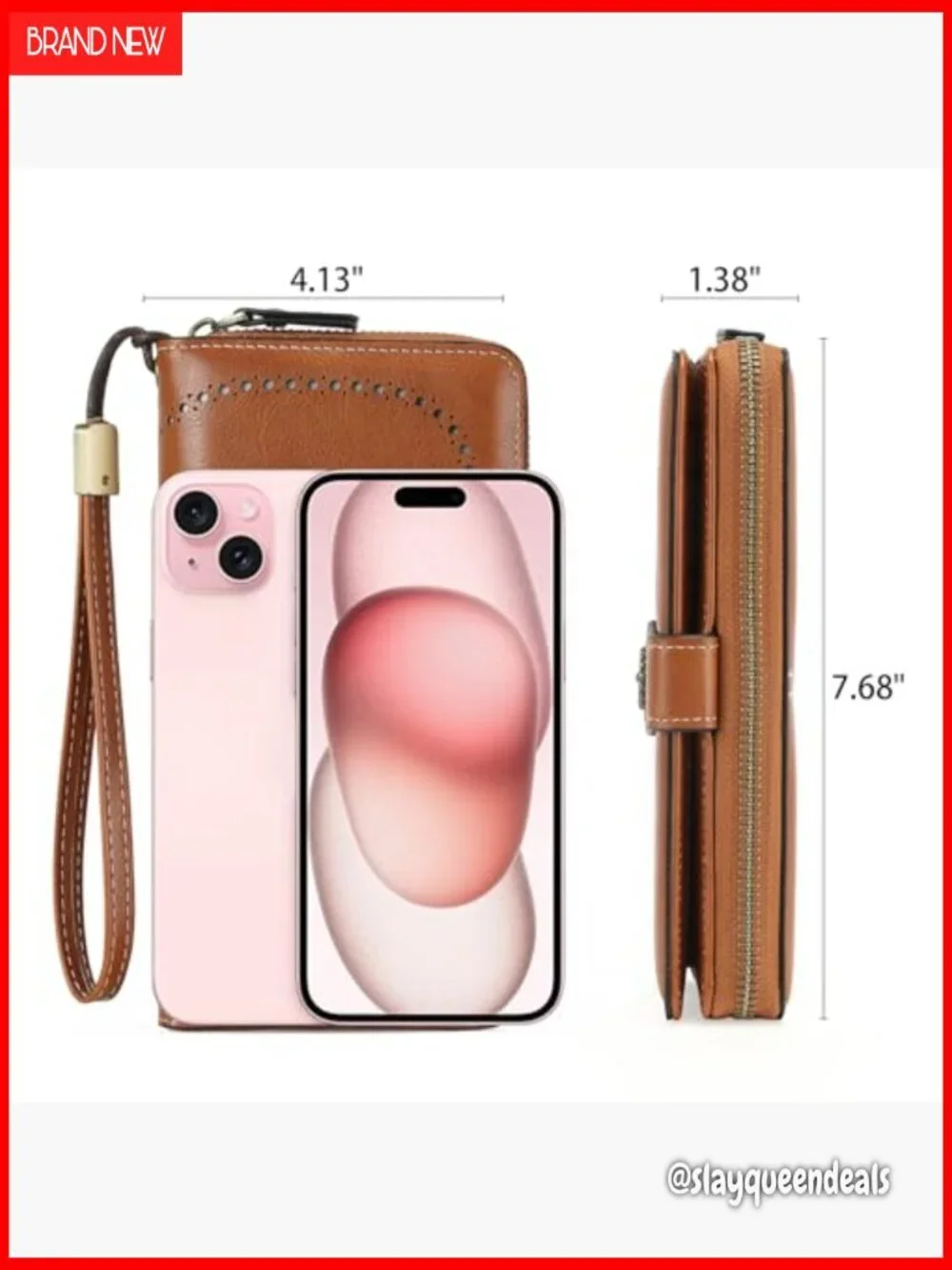 Leather RFID Blocking Bifold Wallet with Wristlet 12 Card Slots